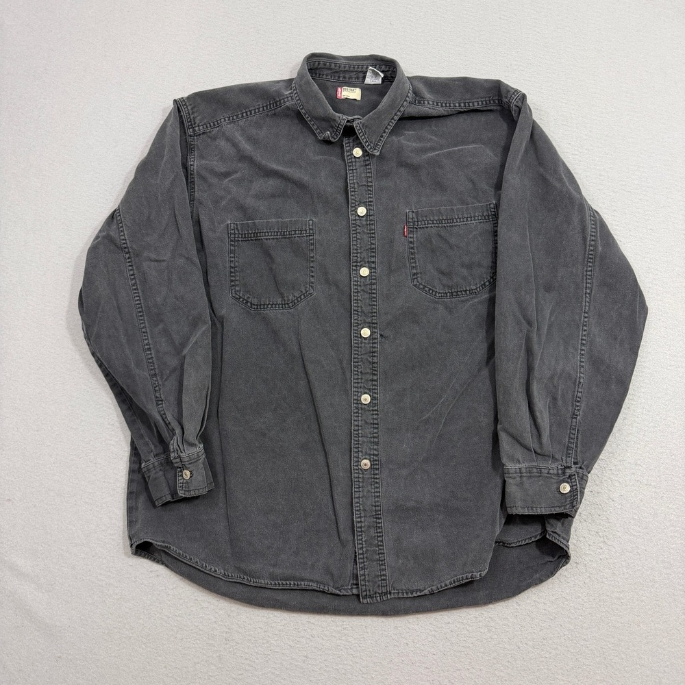 Vintage Levis Denim Shirt XL Black Red Tab Long Sleeve Button Up Workwear Cotton